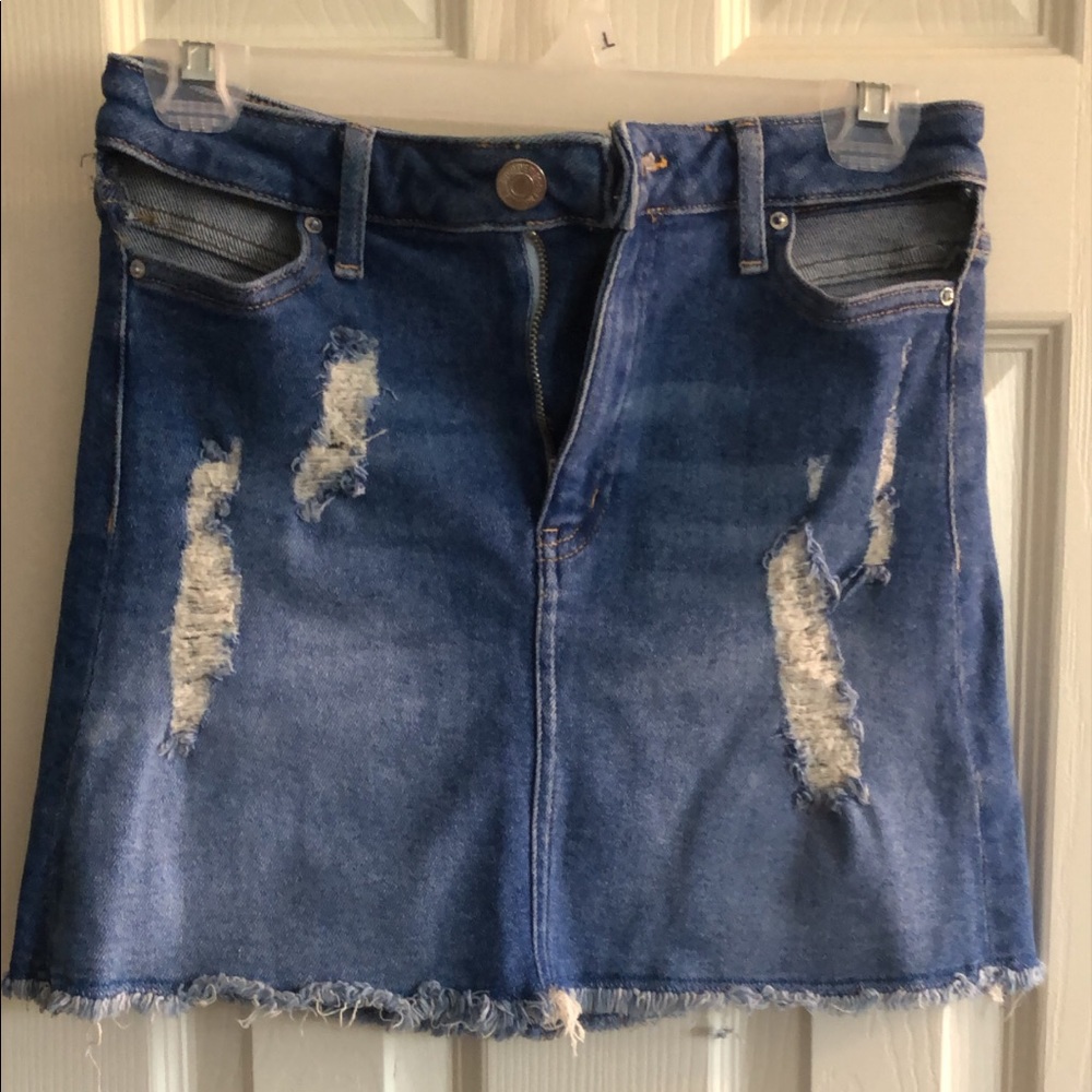 Blue denim mini skirt